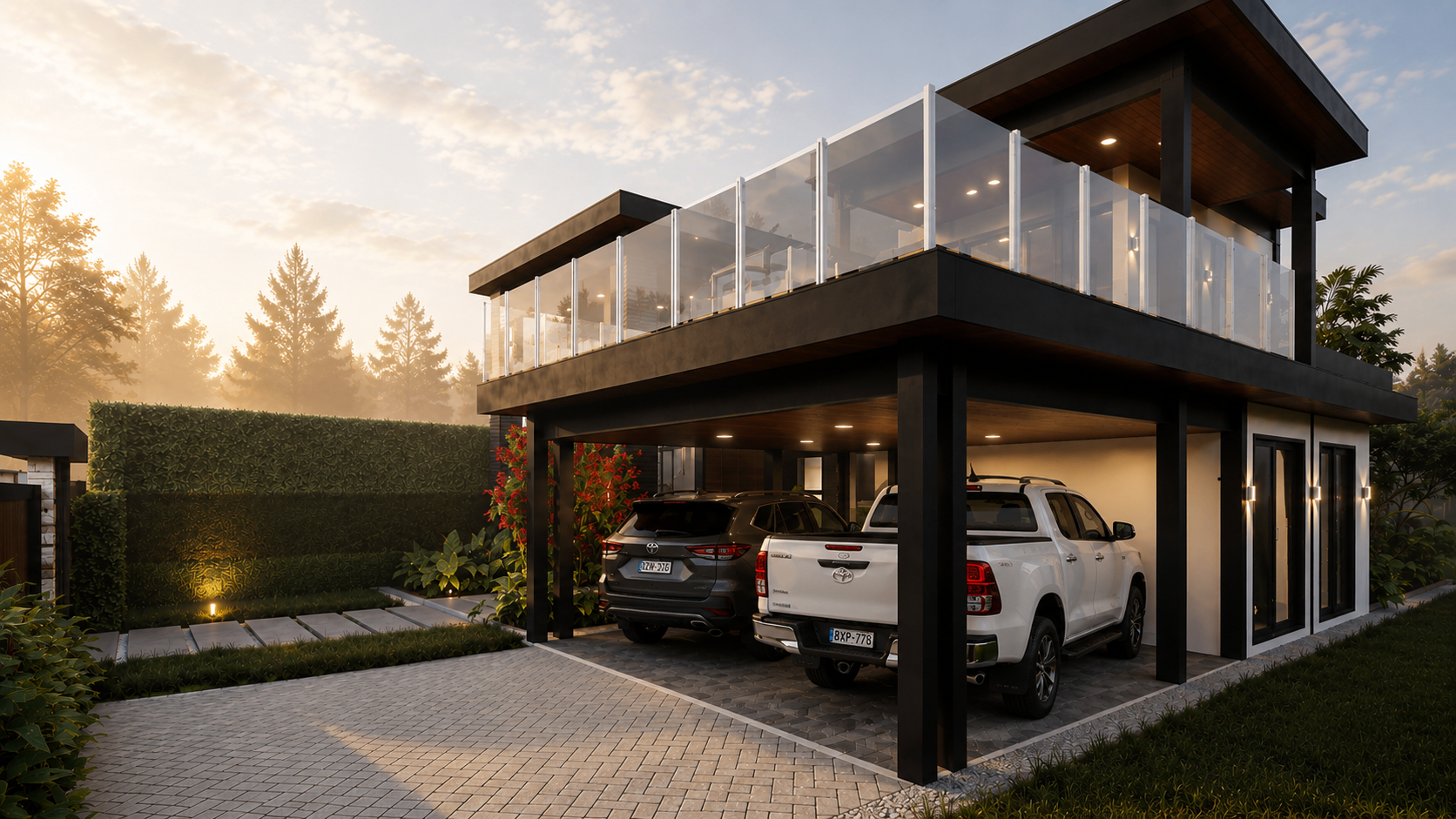 Render garaje de casa Proyecto Campo Real